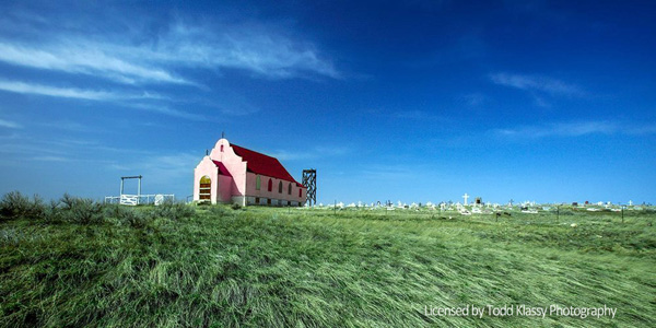 Pink Church in Fort Belknap - Native American reservation in Montana
