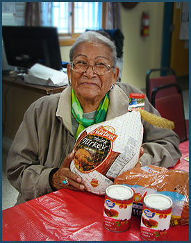 Elder with Thanksgiving dinner.